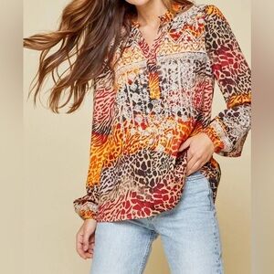 Savanna Jane Animal Print Embroidered Blouse